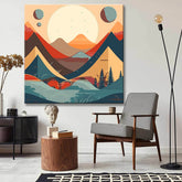 Painting by numbers - Minimalist landscape poster: mountains, sun, day and night, boho midcentury